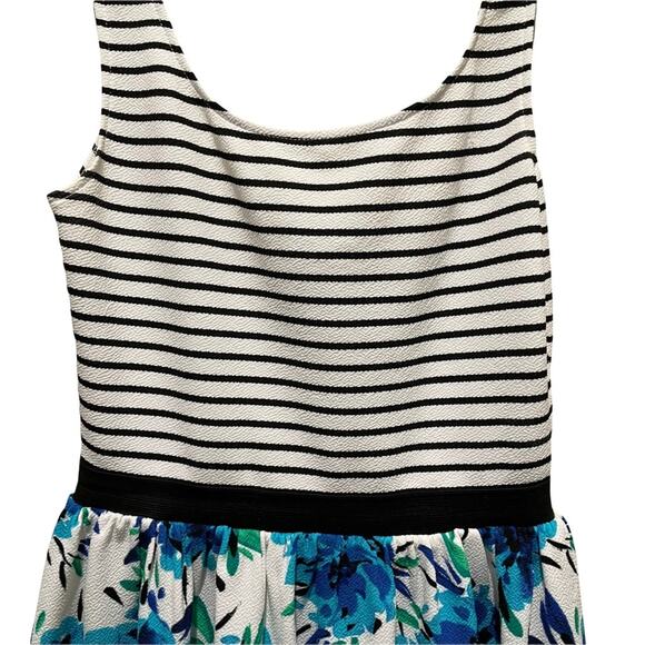 Aqua Bloomingdales Floral and Striped Tank Mini Dress Black White Blue Small - Picture 3 of 6